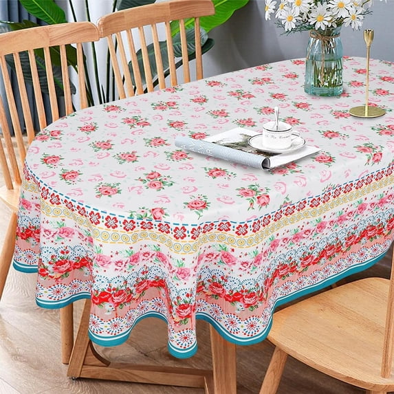Oval Tablecloth -60x84 Inch, Pioneer Floral Design Rustic Tablecloth Classic French Country Printed Table Cover for Farmhouse Decoration, Suitable for Home, Kitchen, Indoor and Outdoor Dining Table