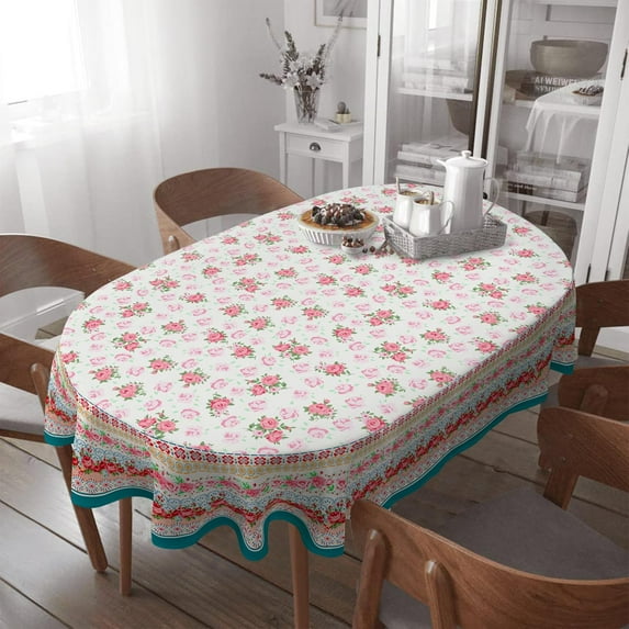 Oval Tablecloth -60x84 Inch, Pioneer Floral Design Rustic Tablecloth Classic French Country Printed Table Cover for Farmhouse Decoration, Suitable for Home, Kitchen, Indoor and Outdoor Dining Table