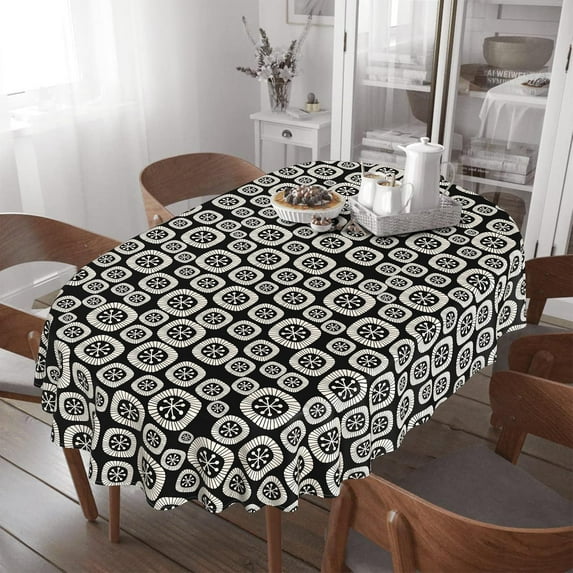 Oval Tablecloth -60x84 Inch,Retro Mid-Century Modern Tablecloth Simple Geometric Table Cover Understated Decoration, Black and White Tablecloth Suitable for Home, Kitchen