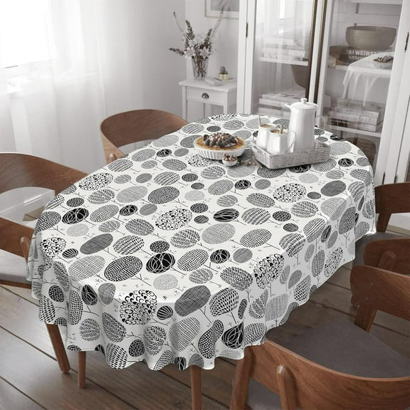 Oval Tablecloth -60x84 Inch,Retro Mid-Century Modern Tablecloth Simple Geometric Table Cover Understated Decoration, Black and White Tablecloth Suitable for Home, Kitchen