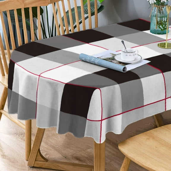 Oval Tablecloth Black And White Checkered Tablecloth, Modern Plaid Oval Tablecloth, Checkered Tablecloth, Indoor/Outdoor Waterproof Wrinkle Free Durable Gingham Tablecloth For Oval Tables 54 X 72 In