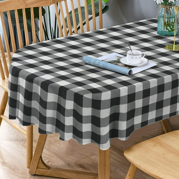 Oval Tablecloth Black And White Checkered Tablecloth, Modern Plaid Oval Tablecloth, Checkered Tablecloth, Indoor/Outdoor Waterproof Wrinkle Free Durable Gingham Tablecloth For Oval Tables 54 X 72 In