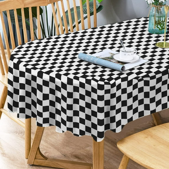 Oval Tablecloth Black And White Checkered Tablecloth, Modern Plaid Oval Tablecloth, Checkered Tablecloth, Indoor/Outdoor Waterproof Wrinkle Free Durable Gingham Tablecloth For Oval Tables 54 X 72 In