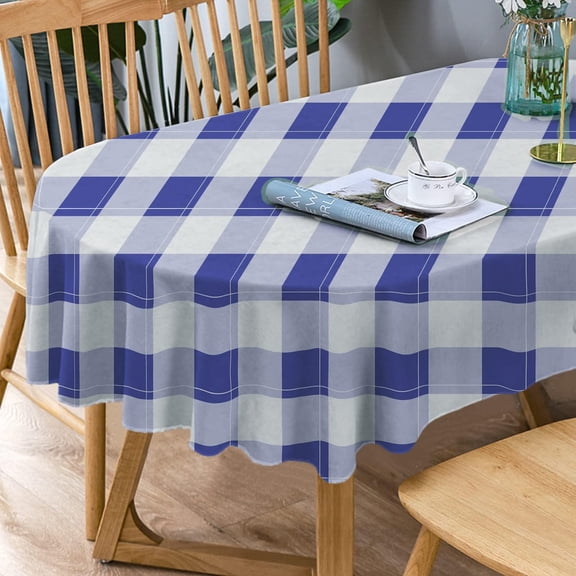 Oval Tablecloth Blue Checkered Tablecloth, Modern Plaid Oval Tablecloth, Checkered Tablecloth, Indoor/Outdoor Waterproof Wrinkle Free Durable Gingham Tablecloth for Oval Tables 60 X 84 in