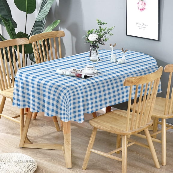 Oval Tablecloth Blue Checkered Tablecloth, Modern Plaid Oval Tablecloth, Checkered Tablecloth, Indoor/Outdoor Waterproof Wrinkle Free Durable Gingham Tablecloth for Oval Tables 54 X 72 in