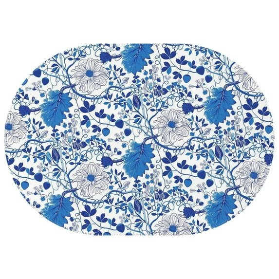 Oval Tablecloth Blue Vintage Flower Tablecloth,Oil Proof Spill Proof Polyester Table Cover for Rectangle Tables,Foldable Table Cloths Cute Tablecloths for Camping Dining Buffet Parties