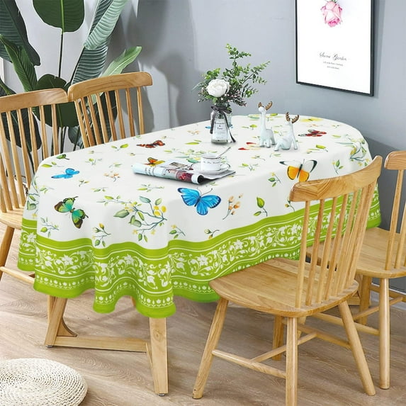 Oval Tablecloth Butterfly Floral Tablecloth, Floral Oval Tablecloth, Print Floral Tablecloth, Fabric Indoor/Outdoor Waterproof Wrinkle Free Durable Floral Tablecloth For Oval Tables 60 X 102 In