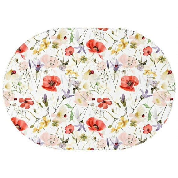 Oval Tablecloth Floral Flower Wild Botanical Tablecloth,Wipeable Polyester Table Cover for Rectangle Tables,Durable Tableclothes Thick Tablecloths for Spring Easter Picnic Kitchen