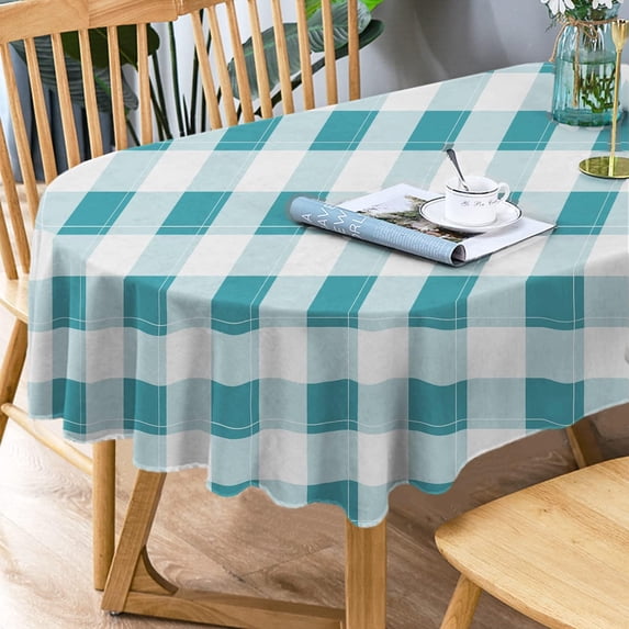 Oval Tablecloth Green Checkered Tablecloth, Modern Plaid Oval Tablecloth, Checkered Tablecloth, Indoor/Outdoor Waterproof Wrinkle Free Durable Green Gingham Tablecloth For Oval Tables 60 X 120 In