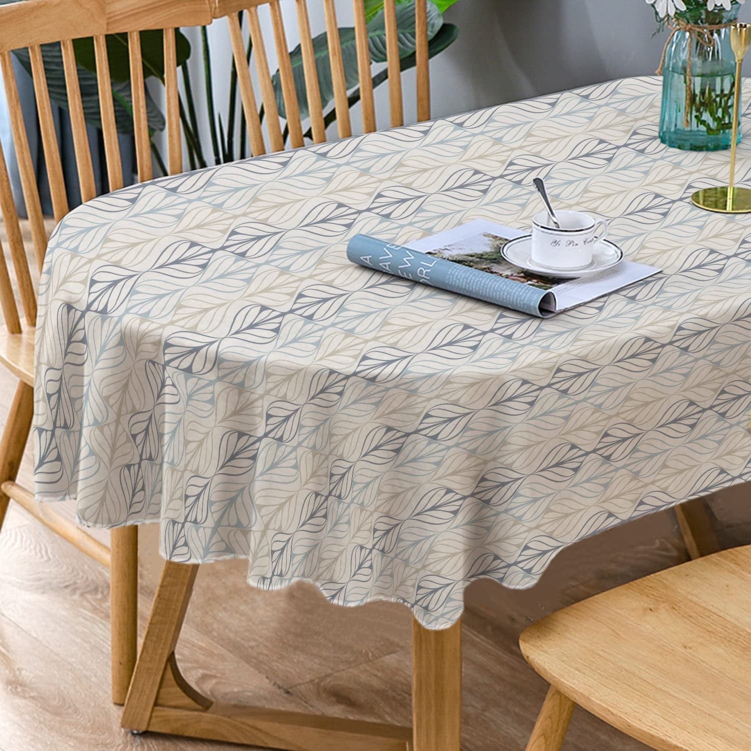 Modern Geometric Oval Tablecloth, Striped 60 X 84 Inch, for Indoor ...