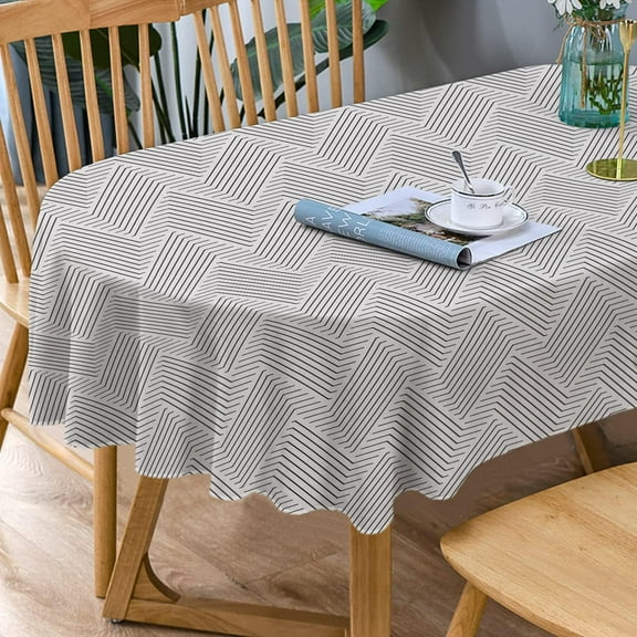 Oval Tablecloth, Modern Oval Tablecloth, Striped Tablecloth Indoor/Outdoor Waterproof Wrinkle Free Durable Oval Tablecloth for Oval Tables 54 X 72 Inch