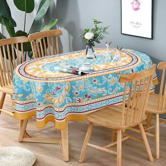 Oval Tablecloth Paisley Provence Tablecloth, French Oval Tablecloth, Floral Tablecloth, Spring/Summer Waterproof Wrinkle Free Durable Fabric Tablecloth for Oval Tables 54 X 72 in