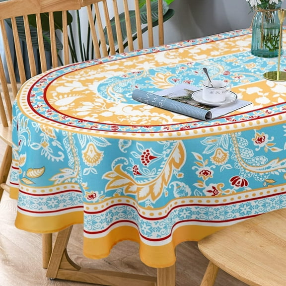 Oval Tablecloth Paisley Provence Tablecloth, French Oval Tablecloth, Floral Tablecloth, Spring/Summer Waterproof Wrinkle Free Durable Fabric Tablecloth for Oval Tables 54 X 72 in