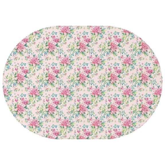 Oval Tablecloth Pink Floral Flower Tablecloth,Oil Proof Spill Proof Polyester Table Cover for Rectangle Tables,Foldable Tableclothes Cute Tablecloths for Spring Easter Picnic Kitchen