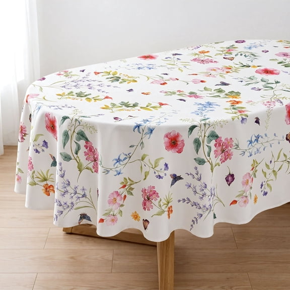 Spring Floral Oval Tablecloth 54x72in, Waterproof Washable Farmhouse Flower Table Cover for Indoor Outdoor Dining