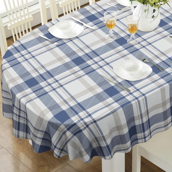 Oval Tablecloth, Waterproof Oval Plaid Table Cloth 54x72 Inch Machine Washable Fabric Table Cover for Kithchen Dining Decor