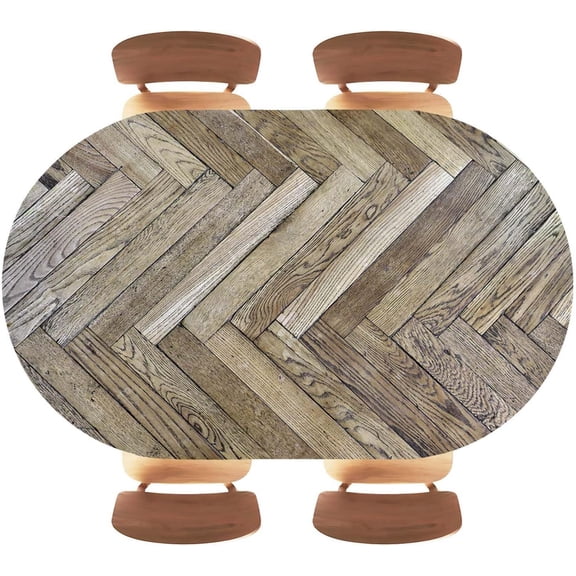 Oval Tablecloth Wood Grain Fitted Table Cloth Cover with Elastic Edge Wooden Tablecloths Waterproof Polyester Cloths for Indoor Outdoor Decor, Fit for 48 x 68 Inch Tables, Style 11