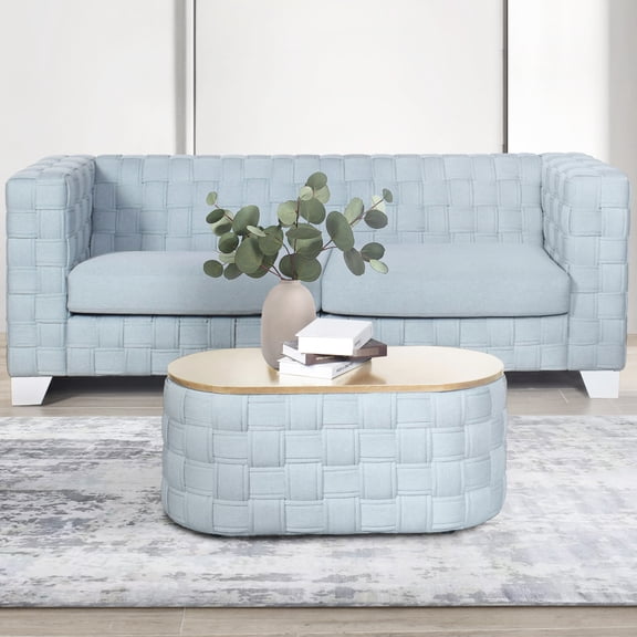 Oval Teal Coffee Table | 15mm Thick Tabletop for Durability | Natural Finish on Top | Creates Cozy Atmosphere