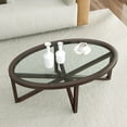 thumbnail image 1 of Oval Tempered Glass Coffee Table, Sofa Side Table with Solid Wood Frame and Glass Top, Modern Center Table for Living Room Home Office, Cherry, 1 of 8