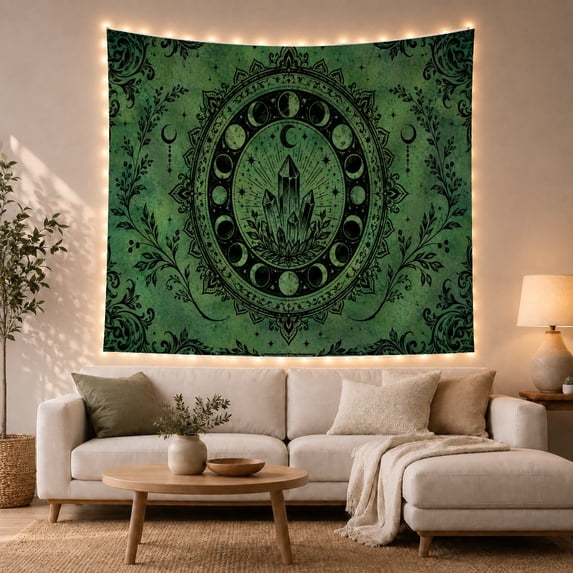 Oval Textured Mottled With Green Shifts Deep Forest, Mystical Fantasy for Space Lovers, Galaxy Room Decor, Mother's Day Gift, Tapestry Wall Hanging for Bedroom and Dorm