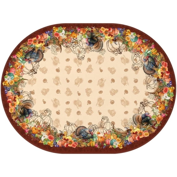 Oval Thanksgiving Tablecloth 52 x 70 Inch, Thanksgiving Turkey Harvest Tablecloth Oval, Thanksgiving Table Cloths Oval, Thanksgiving Oval Table Cloth Decor