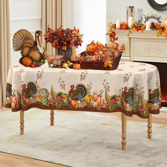 Oval Thanksgiving Tablecloth 60×102 Inch, Fall Tablecloths Thanksgiving Pumpkin Turkey Washable Table Cover, Autumn Decoration Table Cloths Decor for Party Picnic Dinner