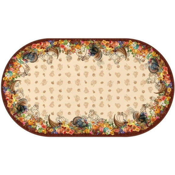Oval Thanksgiving Tablecloth 60 x 102 Inch, Thanksgiving Turkey Harvest Tablecloth Oval, Thanksgiving Table Cloths Oval, Thanksgiving Oval Table Cloth Decor