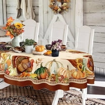 Oval Thanksgiving Tablecloth 60x84In,Autumn Harvest Pumpkin Sunflower Turkey Table Cloth,Polyester Waterproof Wrinkle Resistant Durable Tablecloth for Fall,Thanksgiving,Home Decor