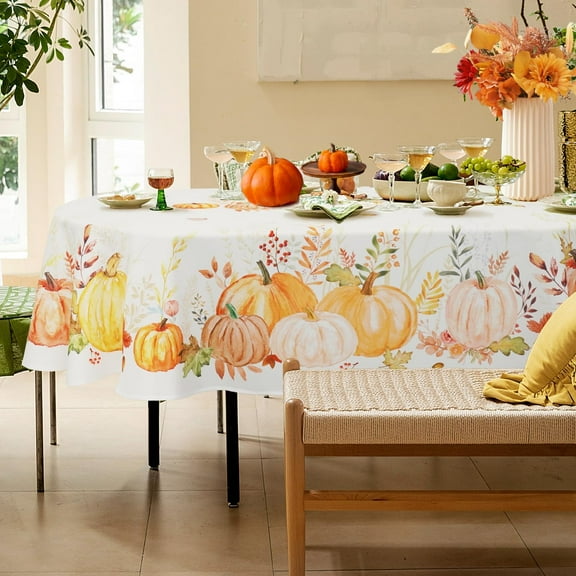 Oval Thanksgiving Tablecloth Fall Tablecloth Oval Autumn Table Cloths with Pumpkin Fall Leaf Print Tablecloths Stain-Resistant Anti-Wrinkle Washable 60 X 84 Inch