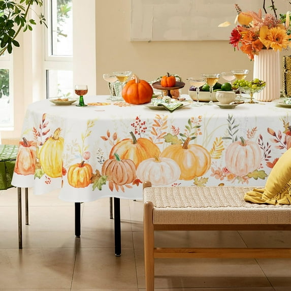 Oval Thanksgiving Tablecloth Fall Tablecloth Oval Autumn Table Cloths with Pumpkin Fall Leaf Print Tablecloths Stain-Resistant Anti-Wrinkle Washable 60 X 102 Inch