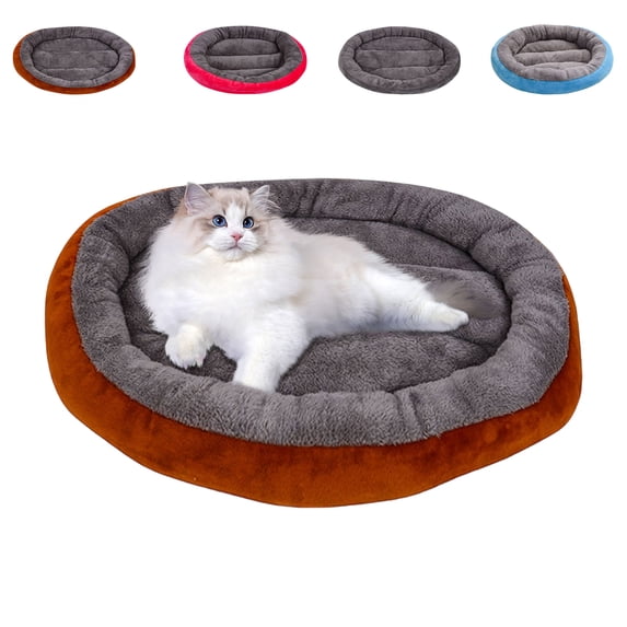 Oval Thick 100% Flock Calming Anti Anxiety Dog Cat Bed,18in Winter Warm Cozy Plush Semi Enclosed Pet Nest Mat, Machine Washable Non Slip Indoor Sleeping Cushion for Small Kitten Tiny Puppy Under 5lbs