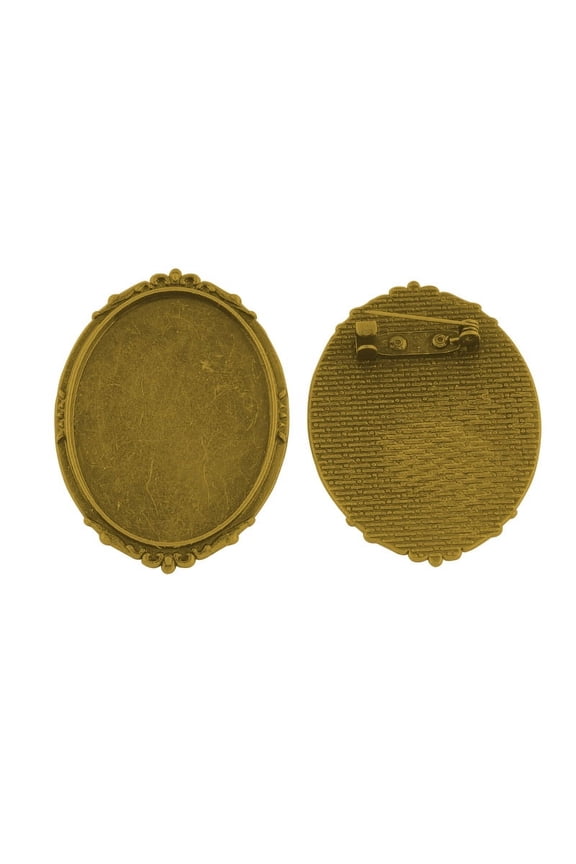 Oval Tibetan style Brooch Cabochon Settings with Iron Back Bar Pins Cadmium Free Nickel Free Lead Free Golden Tray: 40x30mm 49x35x7mm