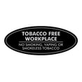 thumbnail image 1 of Oval Tobacco Free Workplace No Smoking Sign (Black / Silver) - Medium 2.75x7", 1 of 1