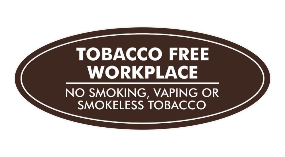 tobacco free workplace signs Oval Tobacco Free Workplace No Smoking Sign (Brushed Silver) - Small 2x5