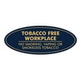 thumbnail image 1 of Oval Tobacco Free Workplace No Smoking Sign (Navy Blue/Gold) - Small 2x5", 1 of 1
