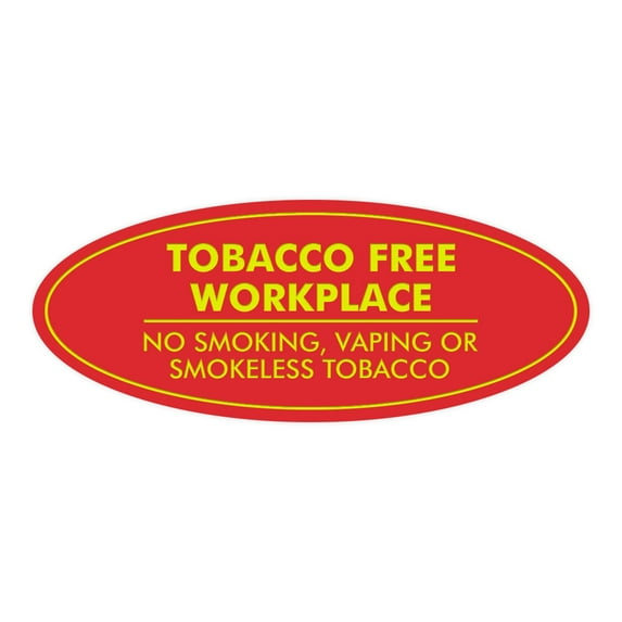 Oval Tobacco Free Workplace No Smoking Sign (Red/Yellow) - Large 3.6x9"