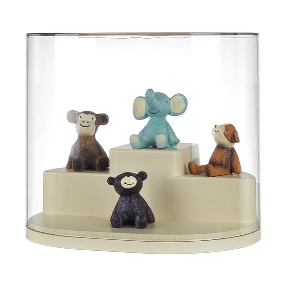 Oval Transparent Display Box Stackable Blind Box 7.28x5.51x6.1inch Plastic Dust-Proof Minifigures Display Case with 8pcs Traceless Sticker for Collectibles Figures Display DIY