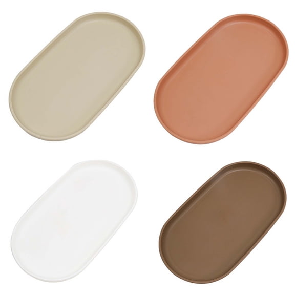 Oval Tray, Oval PP Small Serving Tray with Edge, Wood Plates for Food Salad Dessert Fruit Bread Kitchen Counter Coffee Bar Bathroom Vanity Organizer 1Pcs