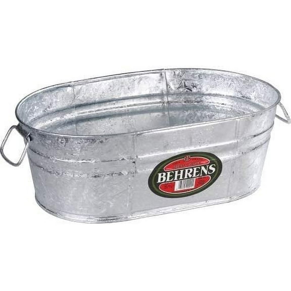 Behrens 5.5 Gallon Round Galvanized Weatherproof Steel Tub with Wire Handle and Offset Bottom for Indoor Home and Outdoor Garden Use, Silver
