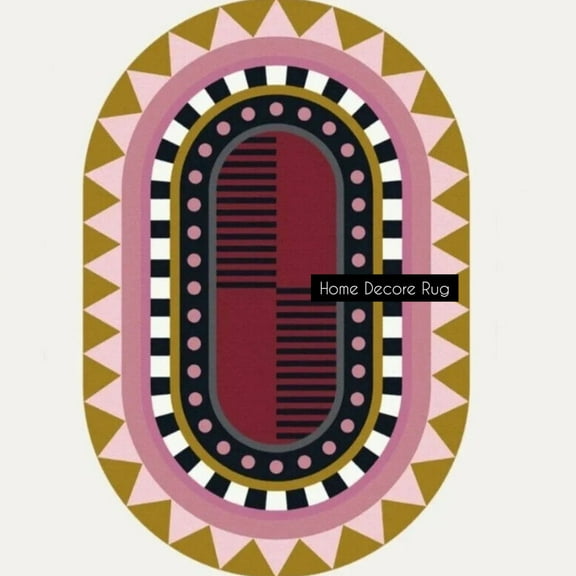 Oval Tufted Rug – Geometric Pattern, Multiple Sizes (5x8, 6x9, 8x10, 9x12) for Living Room & Bedroom