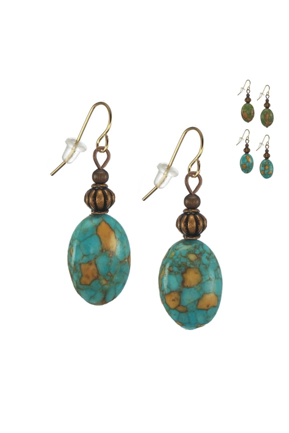 Oval Turquoise Magnesite Dangle Earrings – Hypoallergenic – Turquoise Blue
