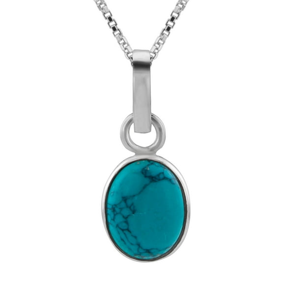 Oval Turquoise Pendant 925 Sterling Silver Necklace