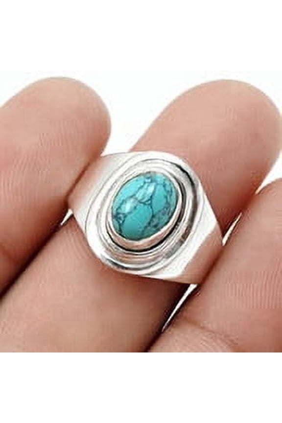 Oval Turquoise Stone Bezel Cocktail Statement Ring Jewelry Solid 925 Silver Size 8
