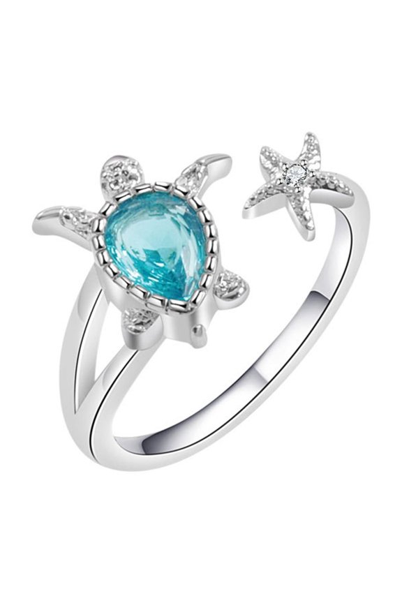 Oval Turtle Open Ring, Light and Elegant Style, Copper Material, Sky Blue Color, 1.2cm Width, Simple and Versatile Ring