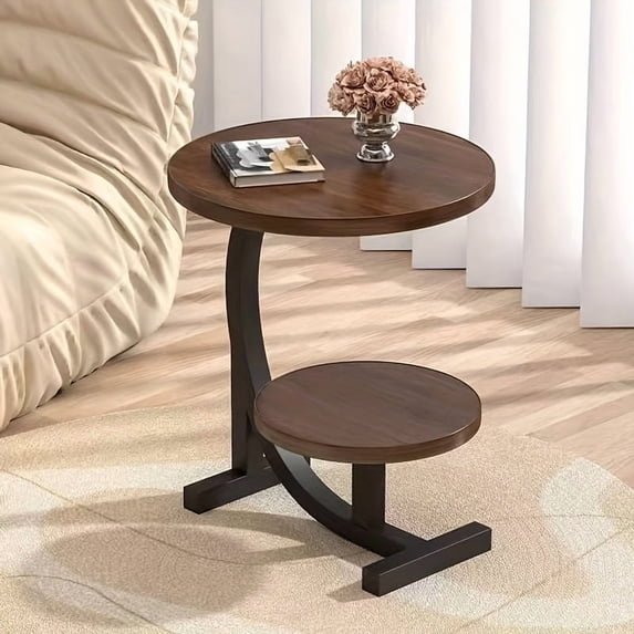 Oval Two-Tier Side Table With Marble-Textured Top & Curved Metal Frame - Modern Sofa Accent For Living Rooms, Meditation Corners And Entryway Displays (Glossy Surface & Sculpture-Ready Shelf)