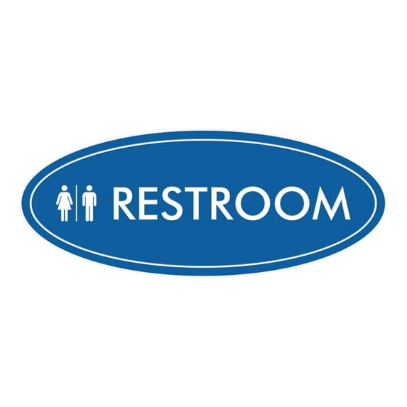 Oval UNISEX RESTROOM Sign (Blue) - Large 3.6x9"