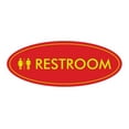 thumbnail image 1 of Oval UNISEX RESTROOM Sign (Red/Yellow) - Small 2x5", 1 of 1