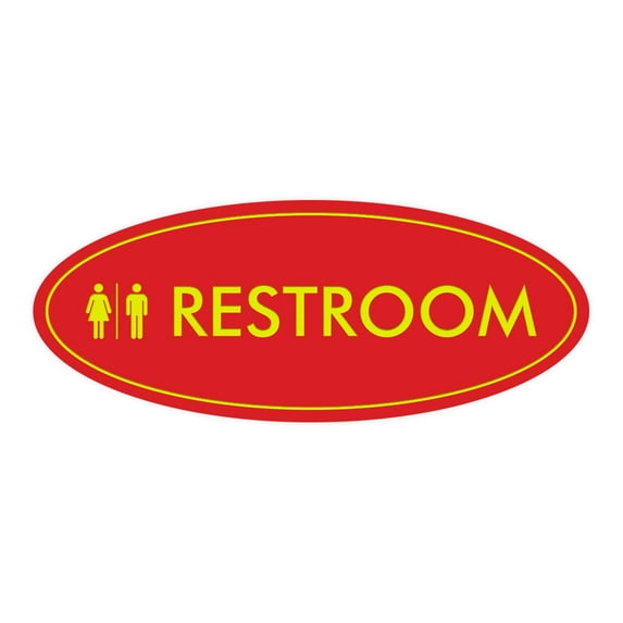 Oval UNISEX RESTROOM Sign (Red/Yellow) - Small 2x5"