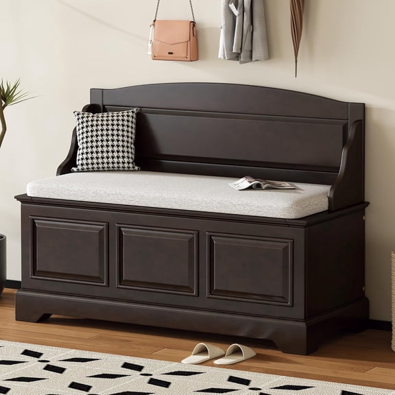 Retro Shoe Storage Bench with Soft-Close Doors, Storage Chest with Hidden Storage and Cushion, for Entryway, Hallway, Living Room, Espresso