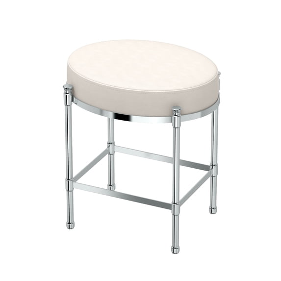Gatco 1358 Oval White Leather Vanity Stool, Chrome